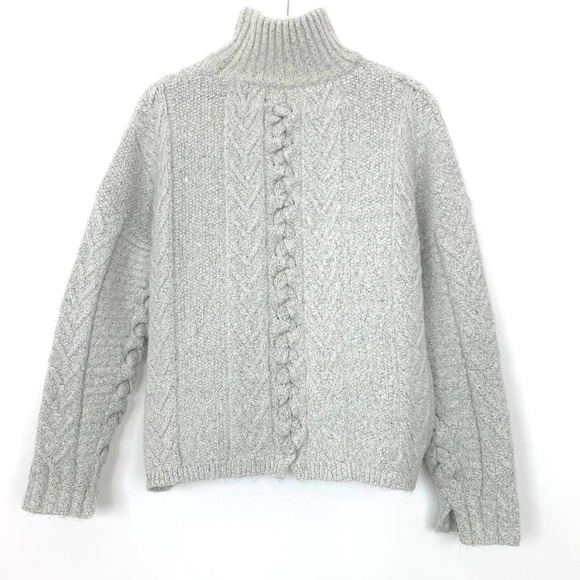 John + Jenn Size Small‎ Cable Knit Sweater Grey Turtleneck Pullover Long Sleeve - Picture 3 of 9